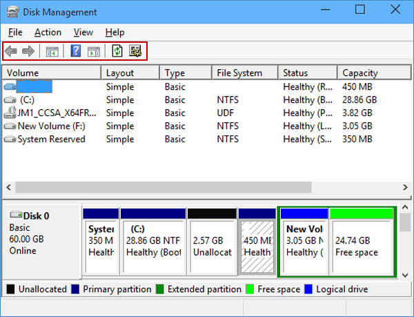 toolbar in disk management