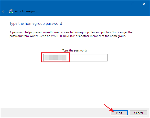 type password for homegroup