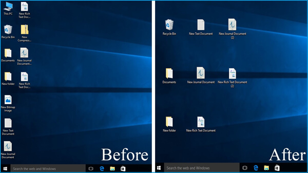 comparison of the desktop icon spacing 