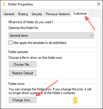 click change icon in customize tab