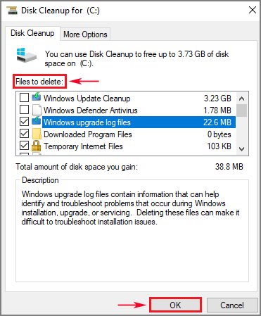 choose files to delete and hit ok