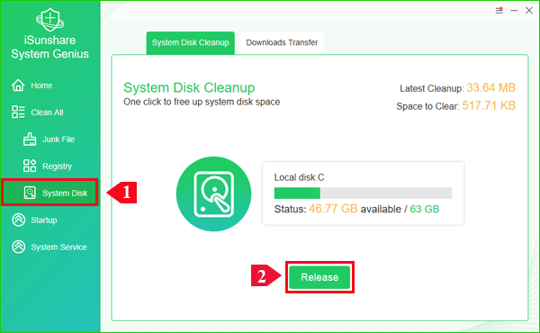 clean up system disk with one click