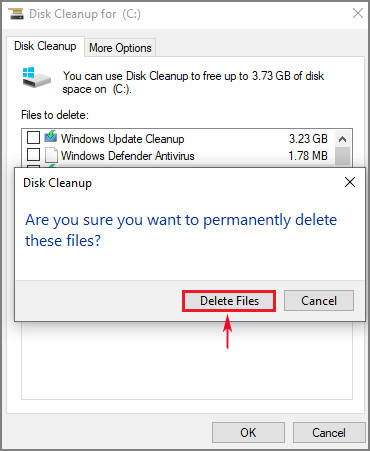 click delete files to confirm