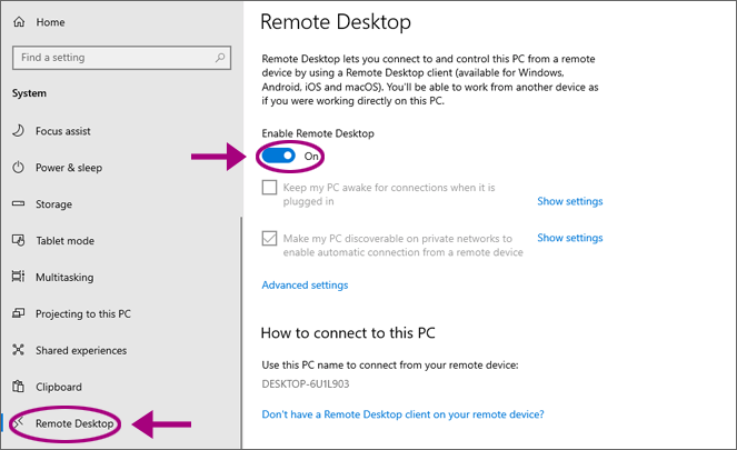 remote desktop is enabled
