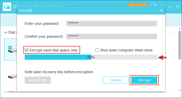 encrypt used disk space and hit encrypt