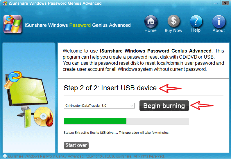 inset a usb device to burn