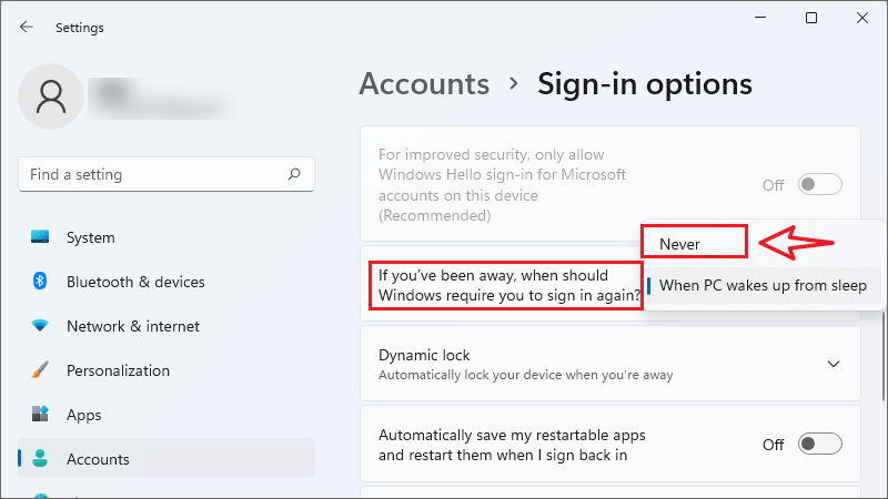 never require sign in password