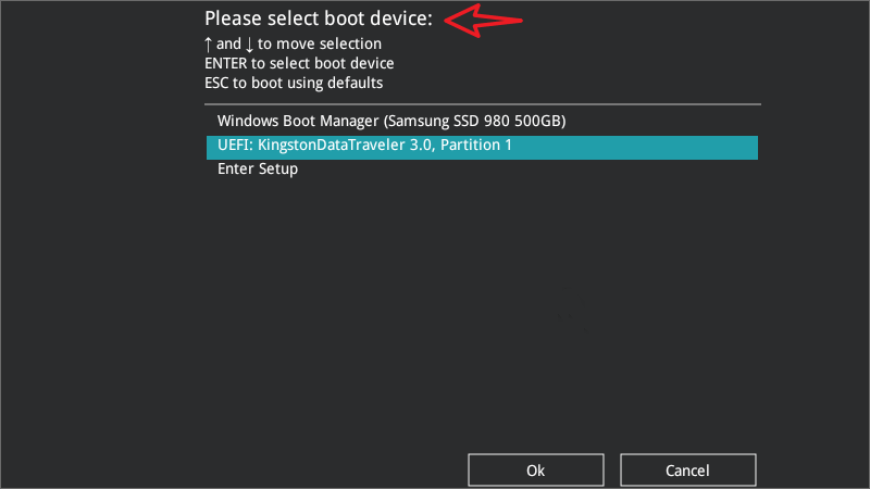 set usb as boot device
