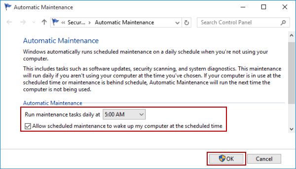 change automatic maintenance settings