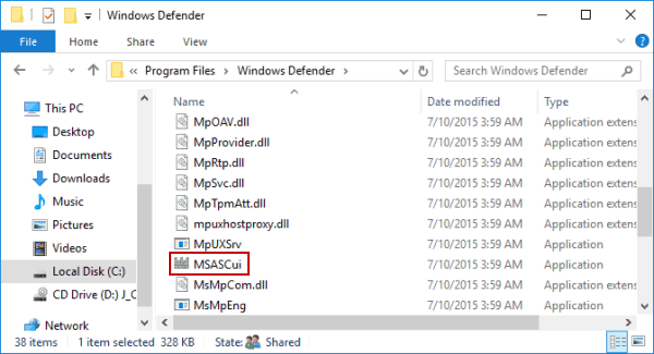 open Windows defender in disk c