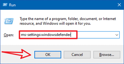 type windows defender settings