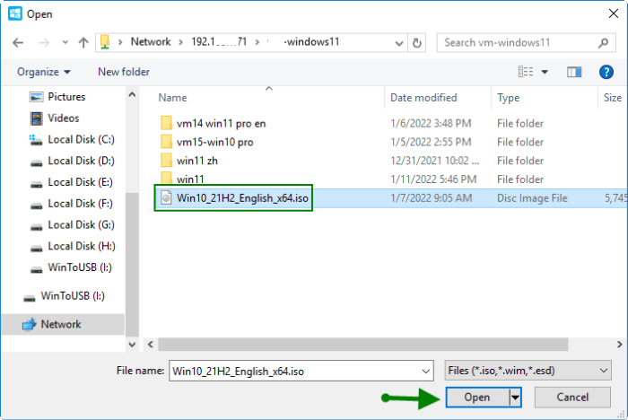 select Windows 10 iso image file you downloaded