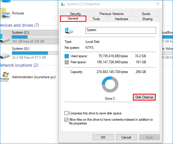 click disk cleanup under general tab