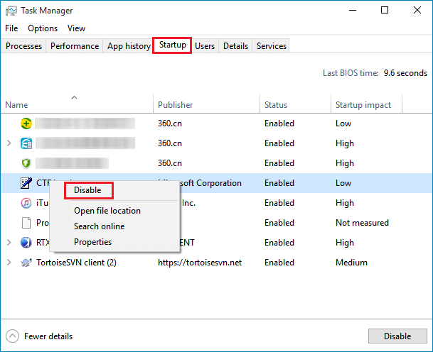 disable startup programs in windows 10