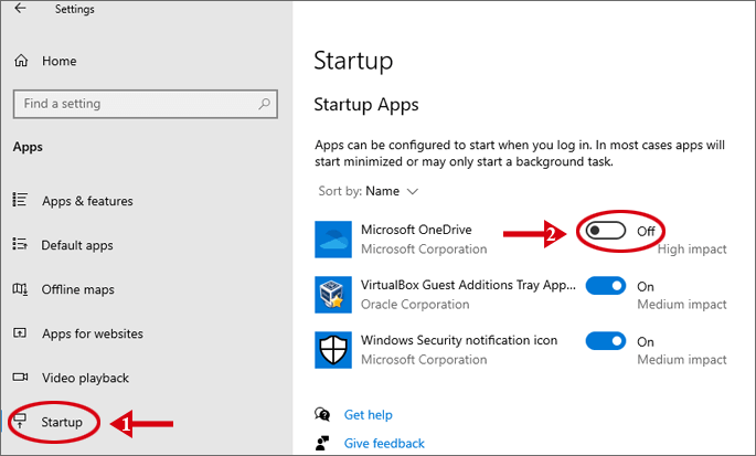 click the slider to turn off onedrive