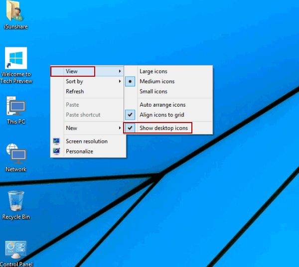 remove desktop icons from desktop context menu