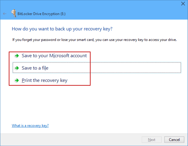 choose how to back up recovery key