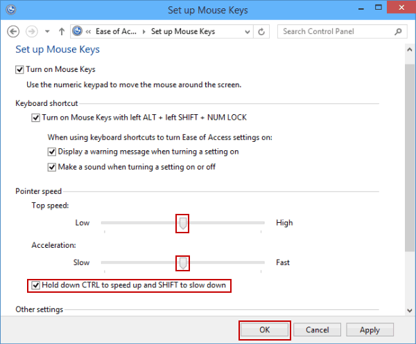 change settings of pointer speed
