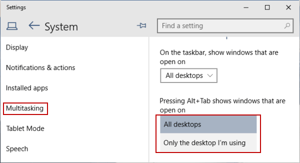 select desktop setting