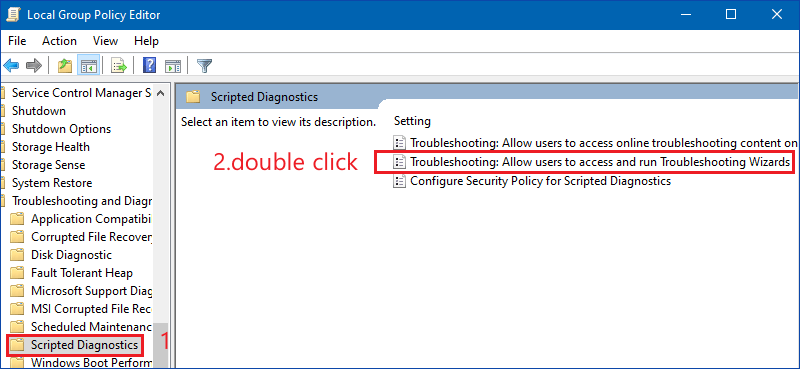 double click to open troubleshooting