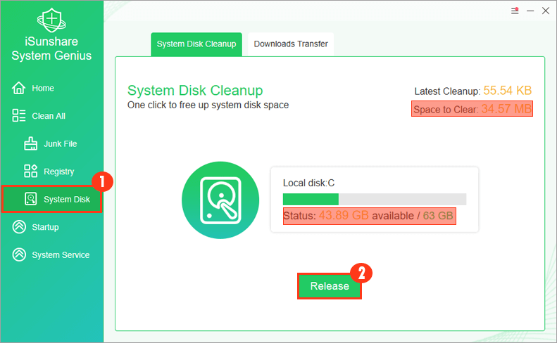one click to clean up system disk