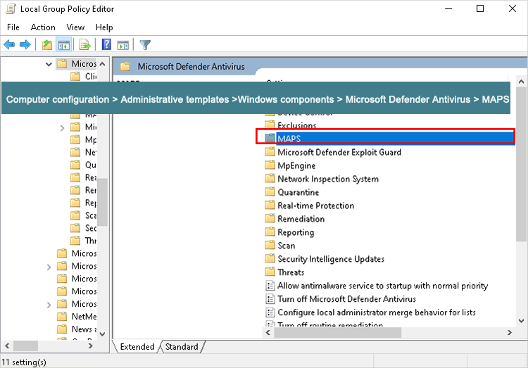 access MAPS in Group Policy Editor