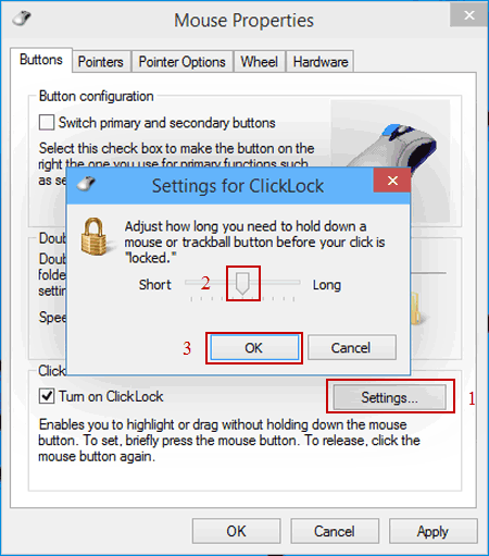 adjust clicklock settings