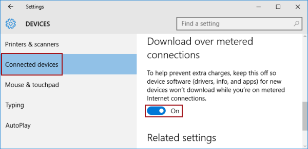 turn on download over metered connections
