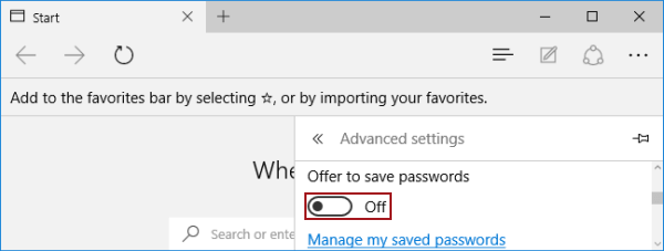 turn off offer to save passwords