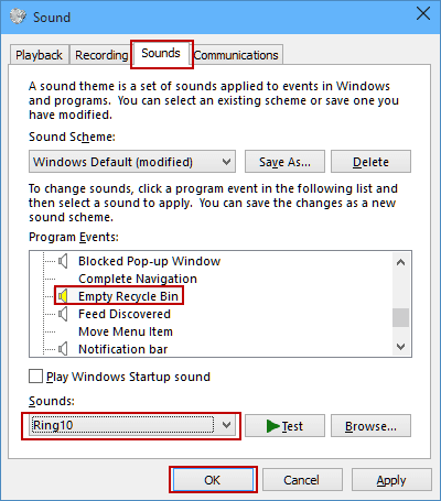 choose sound for empty recycle bin