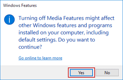 continue turning off windows feature