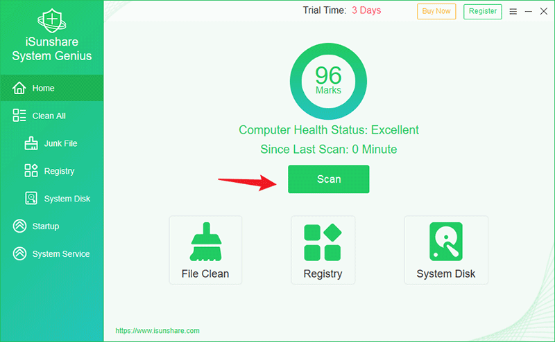 scan your system junk files and invalid registry