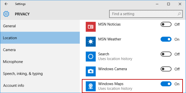 select windows maps to use location