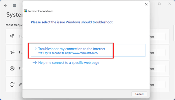 click on troubleshoot my connection to the Internet