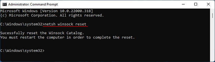 type command to reset the Windows Catalog