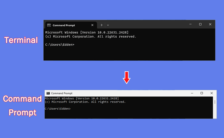 how to change Terminal to Command Prompt in Windows 11