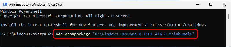 run command to install Dev Home