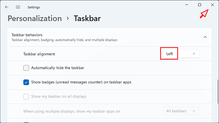 close the Personalization > Taskbar screen