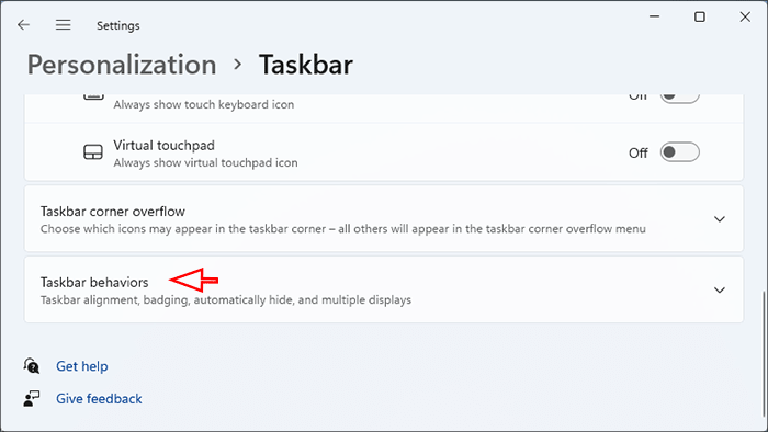 click on Taskbar behaviors