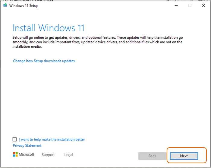 click Next in Windows 11 setup interface