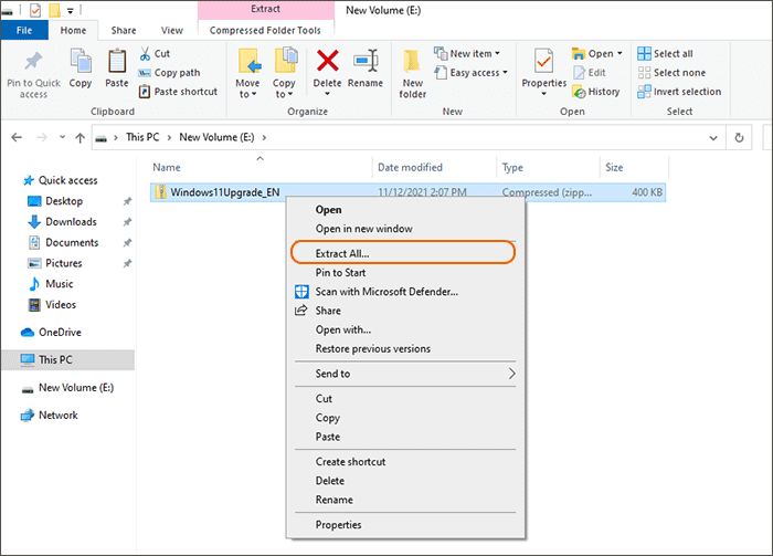 extract Windows 11 upgrade zip file