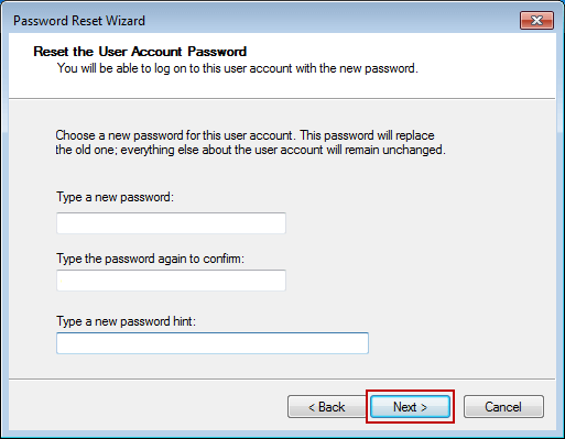 follow wizard to remove windows 7 login password