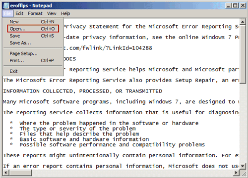open file open dialog with notepad