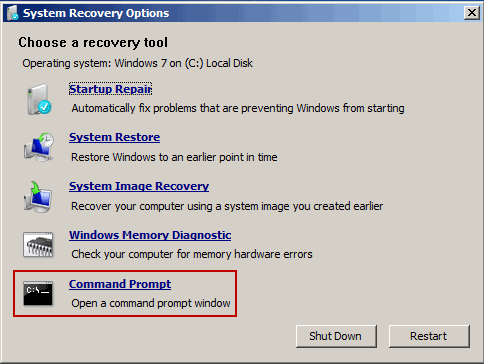 run command prompt from system recovery options