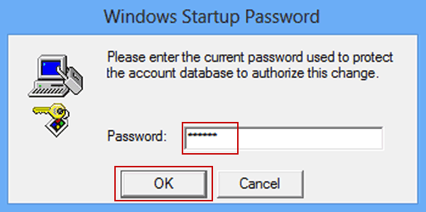 type current password and click OK