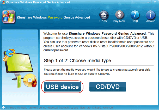 choose Surface password reset disk burning media