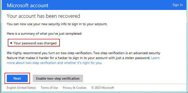 confirm windows 8 microsoft account password reset
