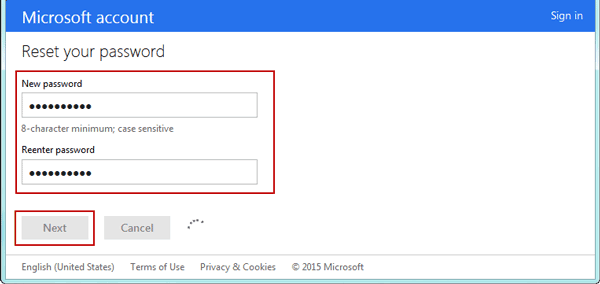 reset microsoft account password windows 8