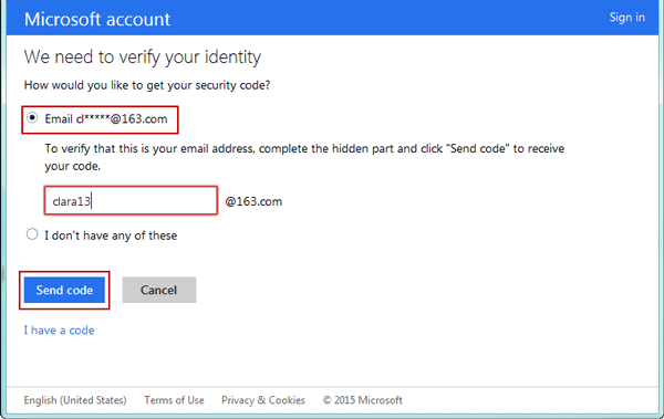 verify microsoft account to get security code