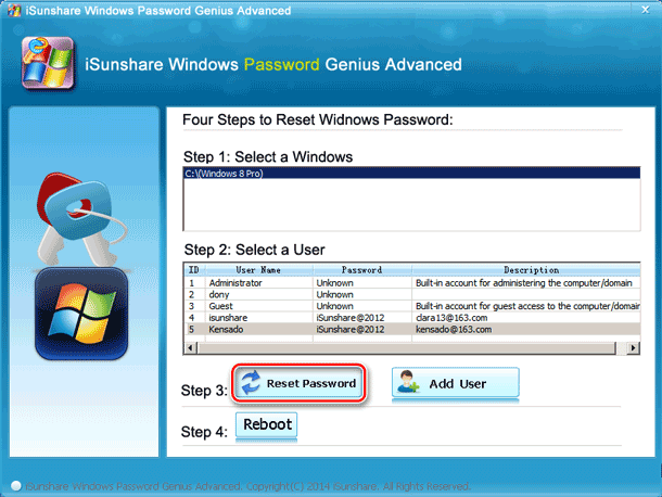 reset windows 8 UEFI password with bootable drive